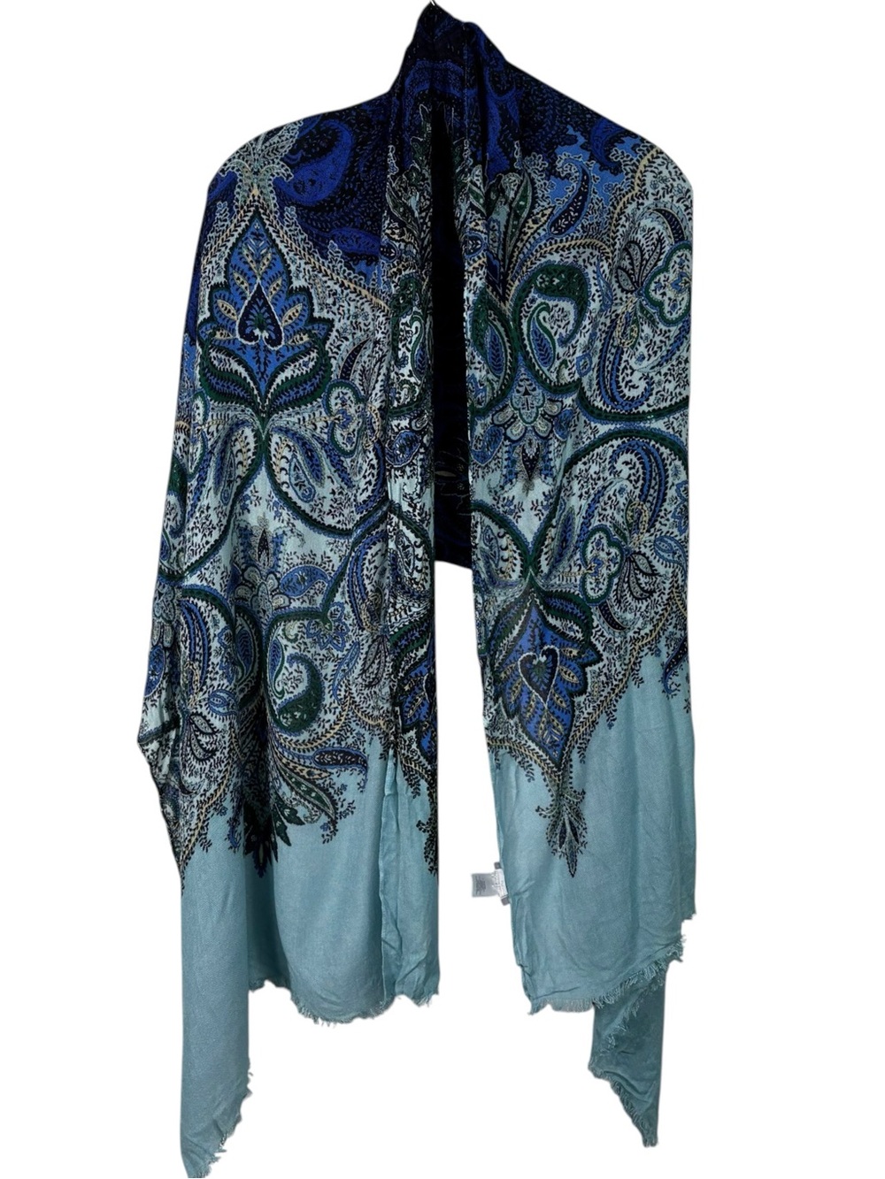 J. Jill Blue Paisley 100% Viscose Rayon Rectangle Scarf Wrap Made in India Tie
